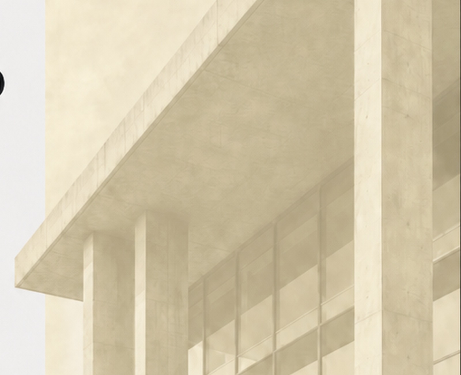 Resolved modern concrete building with a strong cantilever.